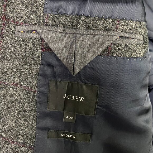 J. CREW Ludlow Moon Tweed Blazer Sport Coat Men's 40R Gray Red Wool Windowpane - Picture 8 of 16